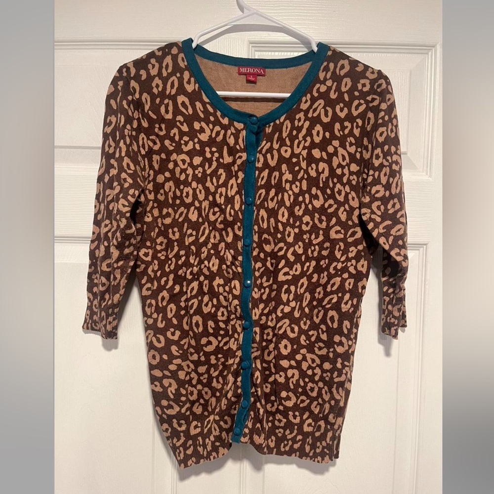 Merona Brown and Tan Leopard Print Cardigan Sweater